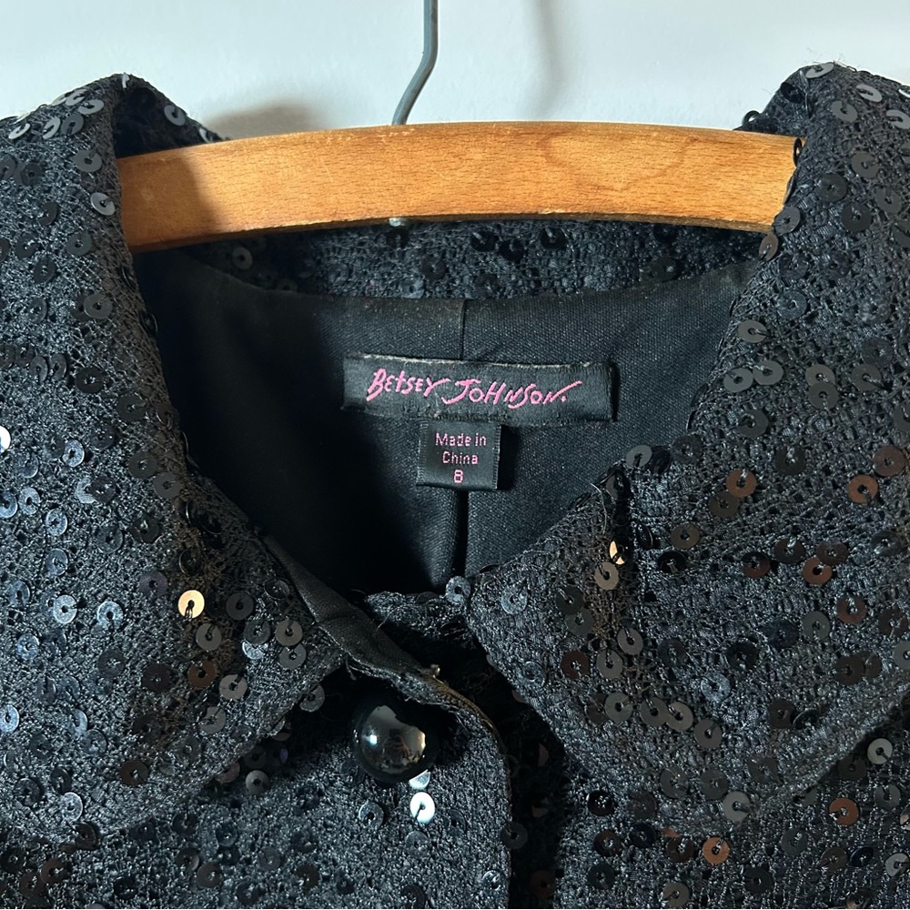 Betsey Johnson Vintage Black Sequin Button Front Coat Jacket Womens 8 Holiday - Picture 4 of 6